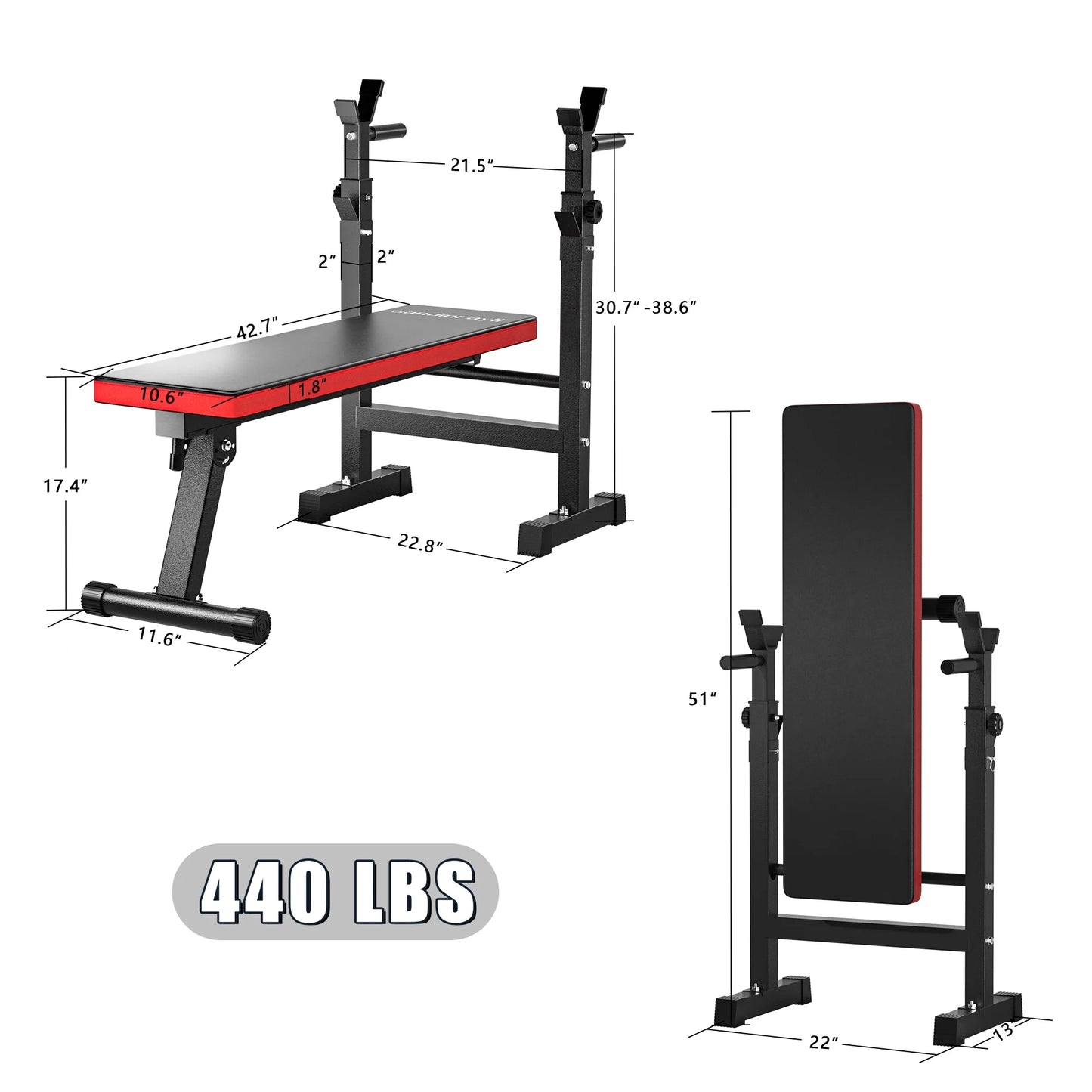 Foldable Bench Press Bench, Workout Bench for Home Gym, Adjustable Weight Bench