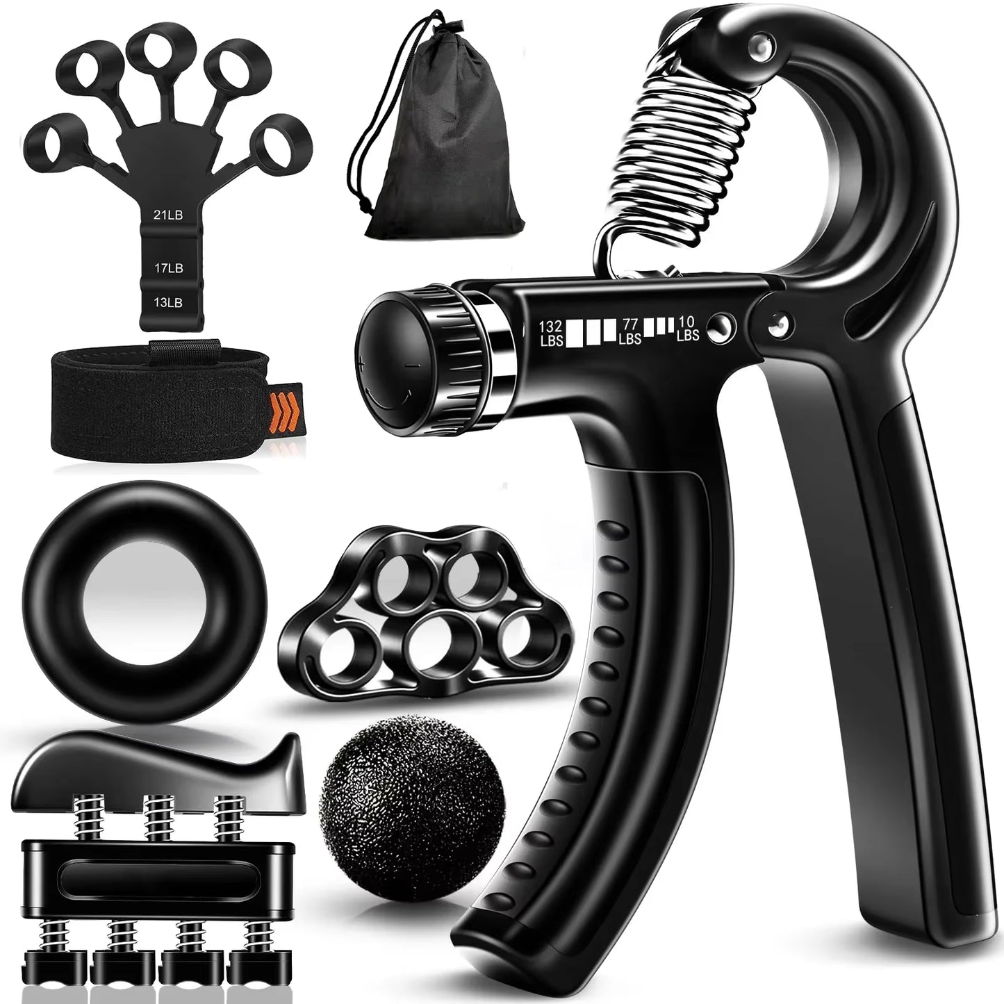 5-60Kg Adjustable Grip Strength Trainer with Finger Exerciser Hand Grip Strengthener for Muscle Building and Injury Recover